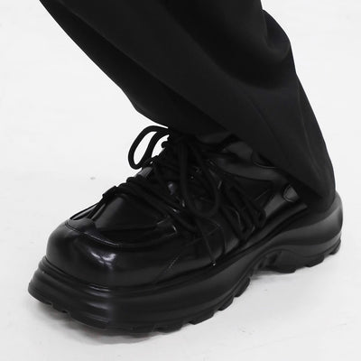 【7/1新作】Simple black color thick sole silhouette leather sneakers  HL3054