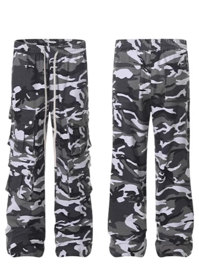 【TR BRUSHSHIFT】Random camouflage design wide silhouette cargo pants  TB0043