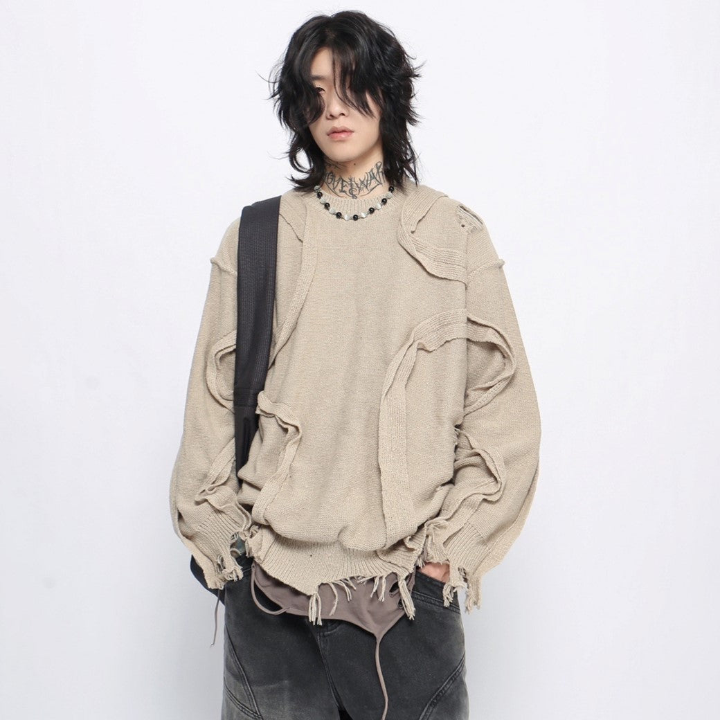 【Mz】Wave line silhouette design loose style knit sweater  MZ0044