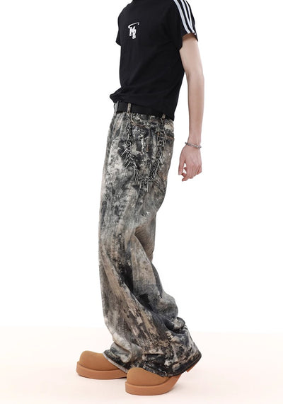 【MR nearly】Two-tone double color grunge unique pattern design pants  MR0122