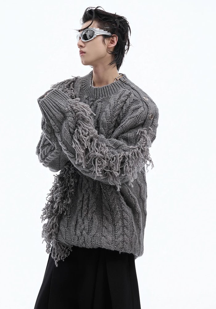 【Culture E】Pointed damage basic design knit sweater  CE0157