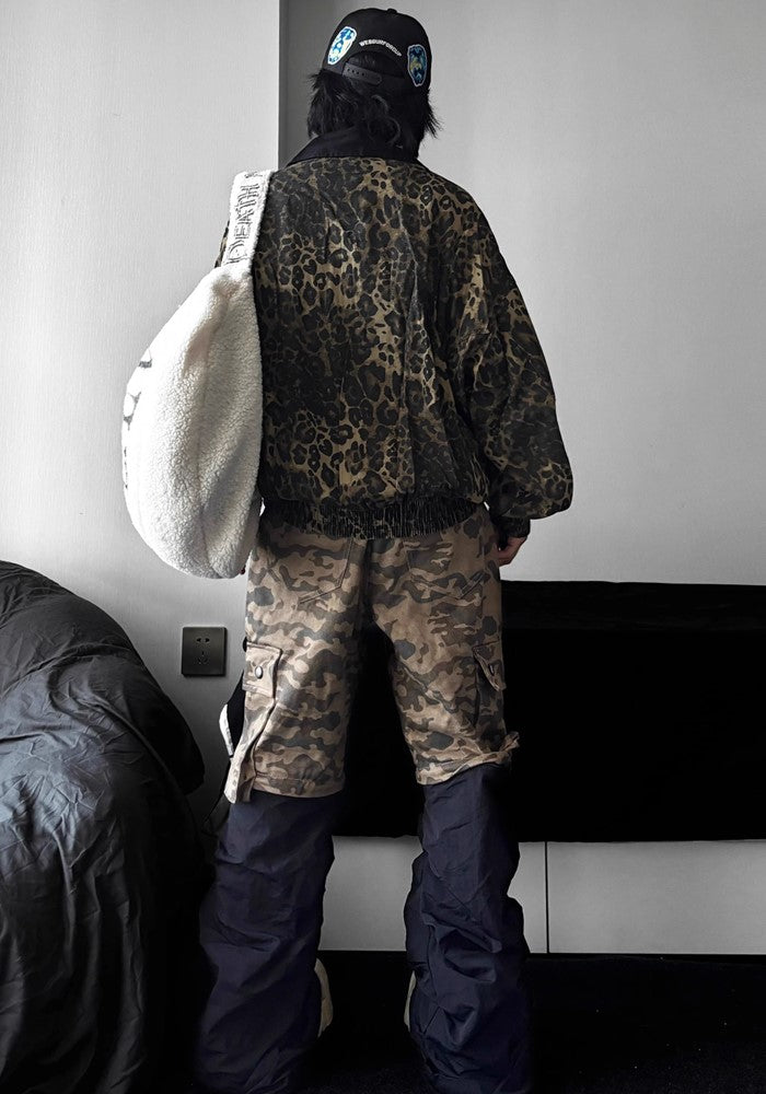 【TR BRUSHSHIFT】Random animal camouflage design full zip short jacket  TB0057