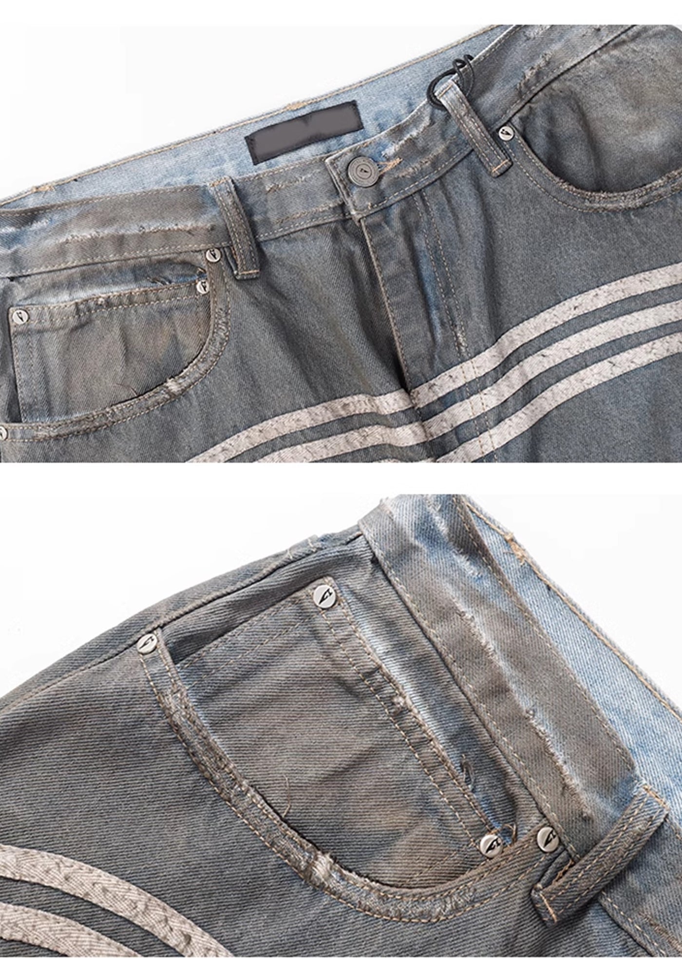 【VINMUK】Frayed and distressed side line design dull denim pants  VM0010