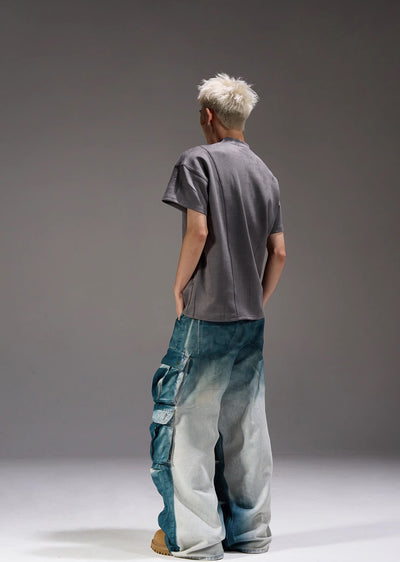 【MAXDSTR】Glossy gimmick fabric glossy design cargo denim pants  MD0162