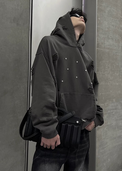 【SOULWORKER】Fully damaged Kusumin base color oversized silhouette hoodie  SW0028