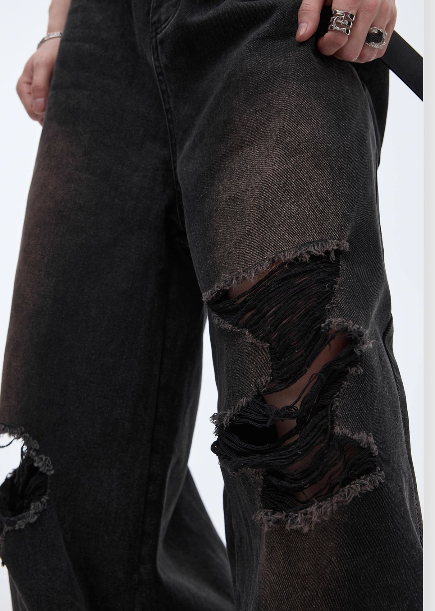 【Culture E】High wide silhouette design full distressed denim pants  CE0119