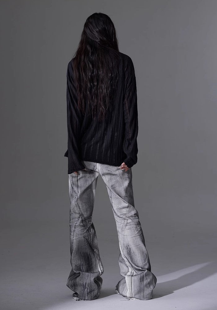 【NOMANIAI 】Tuck design white base color flare straight denim pants  NA0003