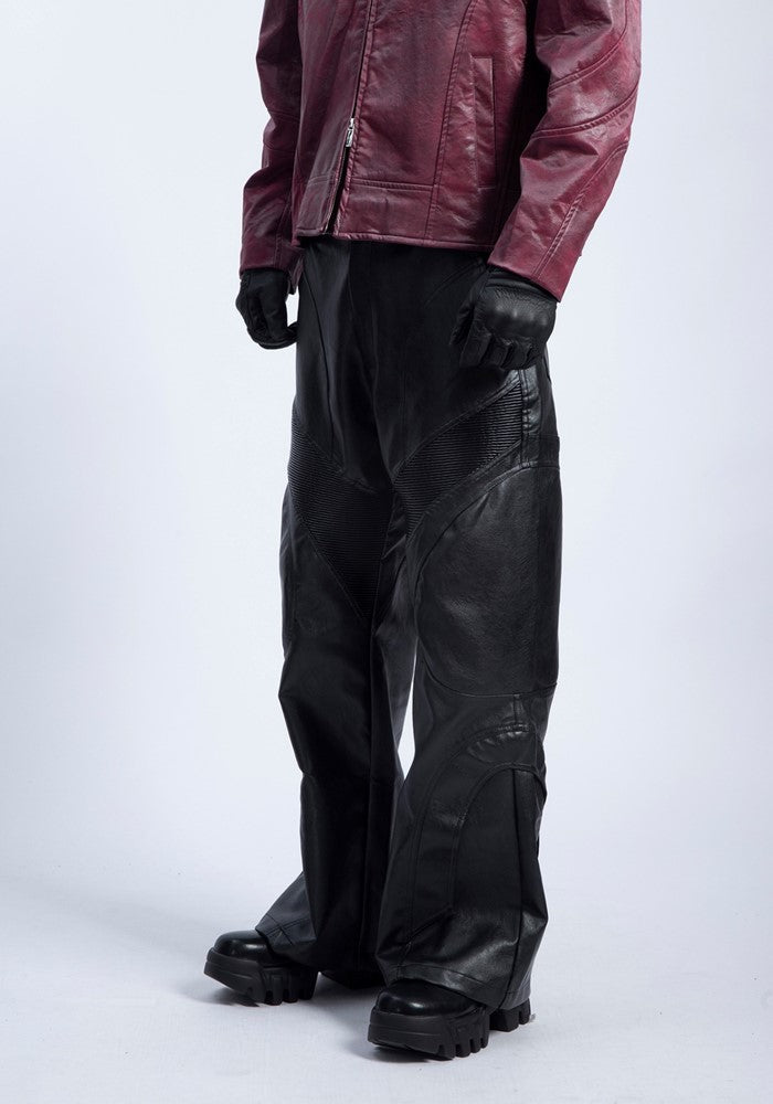 【PLAN1ONE】High leather design wide straight silhouette pants  PL0039