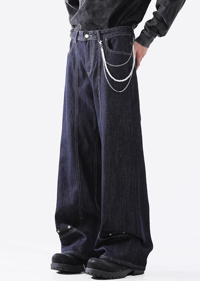 【ACRARDIC】Stitched basic navy blue wide denim pants  AI0012