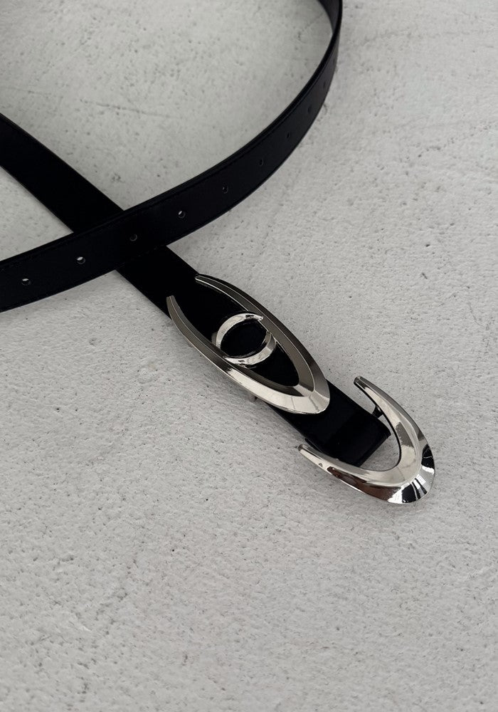 【MARTHENAUT】Silver glossy logo design gimmick leather-like belt  MH0057