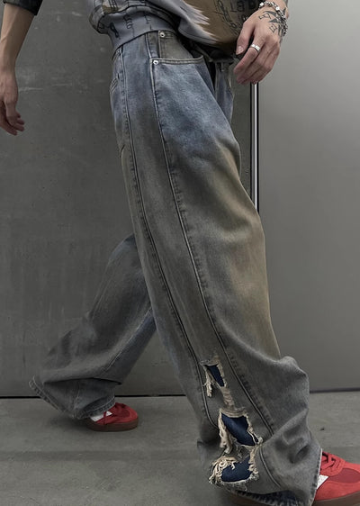 【SOULWORKER】Dull wash finish soil stain color wide denim pants  SW0023