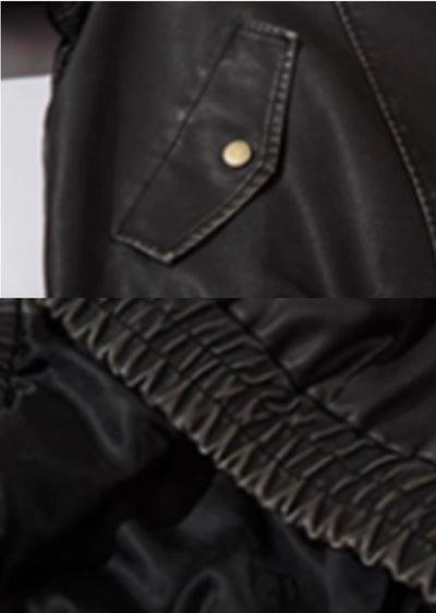 【76street】Vintage processing design simple black leather jacket  ST0004