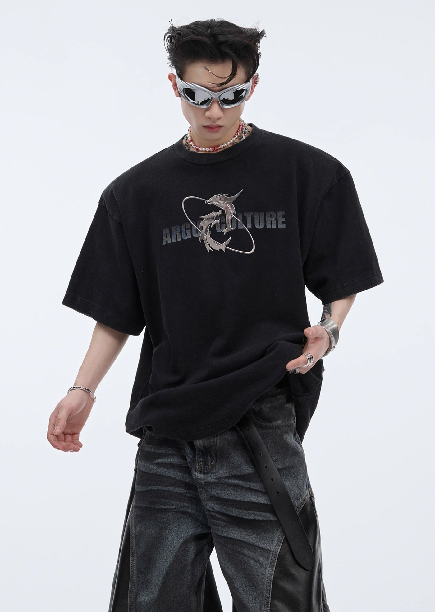 【Culture E】Front brand logo design mode crystal short sleeve T-shirt  CE0126