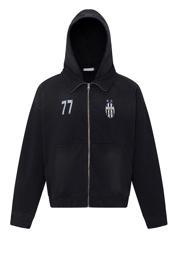 【H GANG X】One point college logo design full zip short length hoodie  HX0092