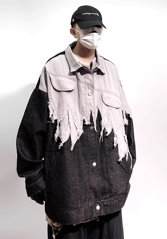 【UUCSCC】Gradient-style distressed monotone design denim jacket  US0070