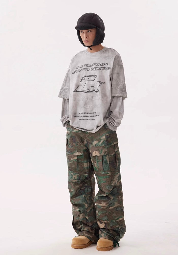 【BTSG】Pocket tuck silhouette design camouflage color cargo pants  BS0038