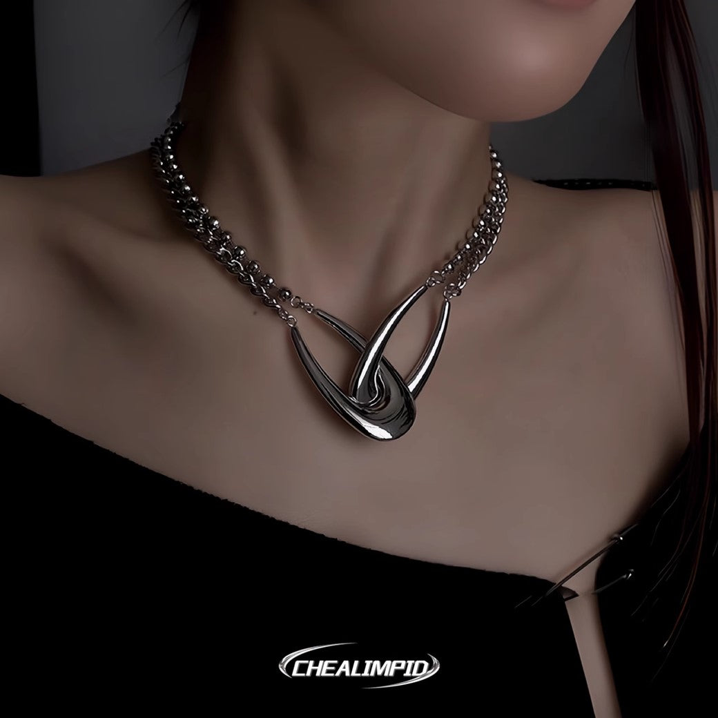 【CHEALIMPID】Double cross booking safety pin style silver necklace  CL0002