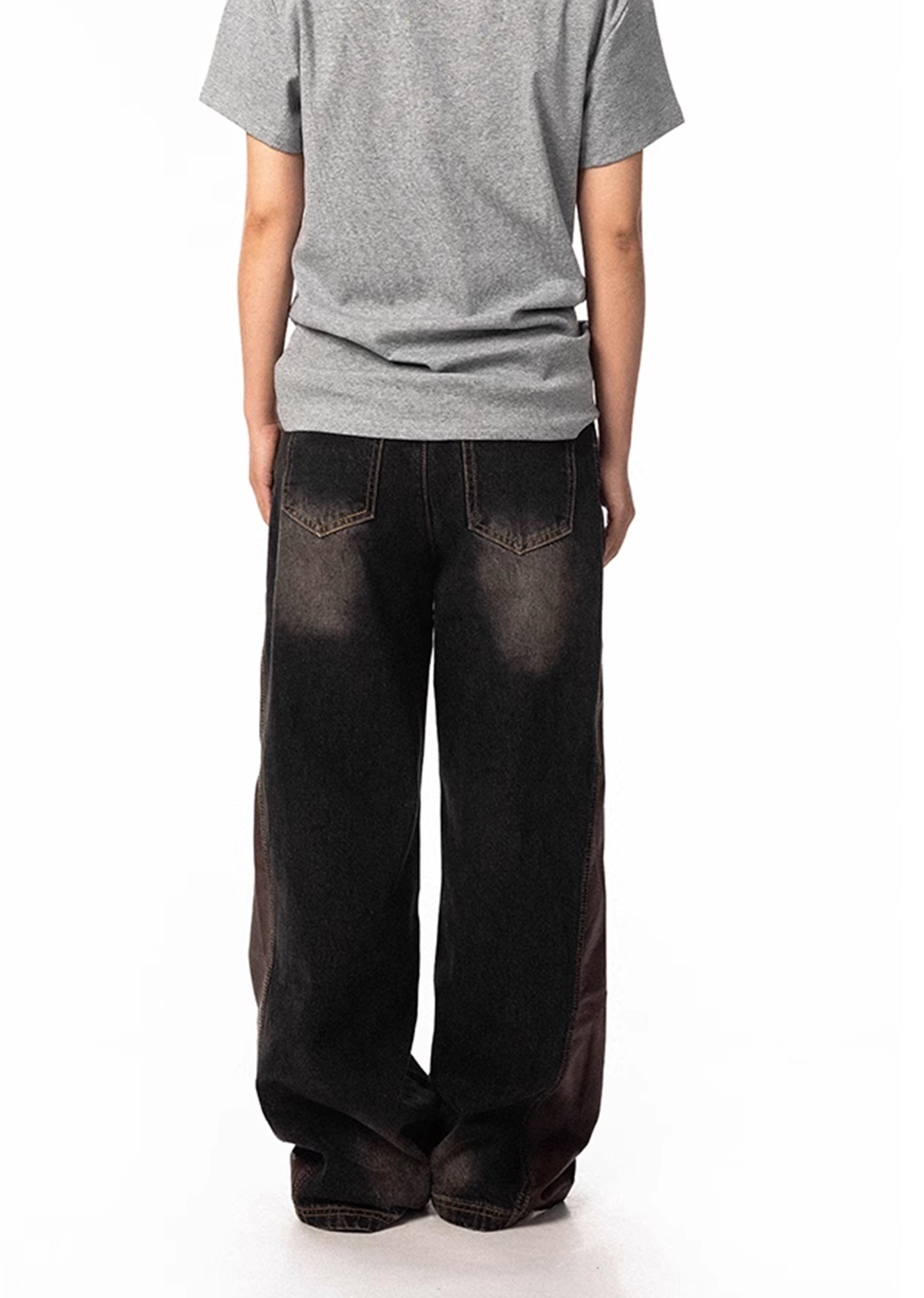 【BLACK BB】Dull mid-wash wide silhouette denim pants  BK0024