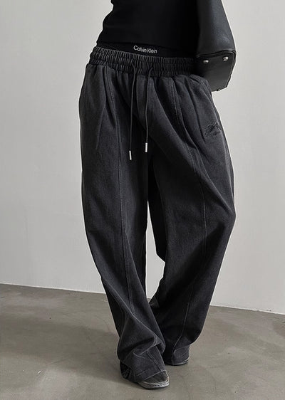 【Very Fewest】Dull dark base color wide silhouette sweatpants  VF0035