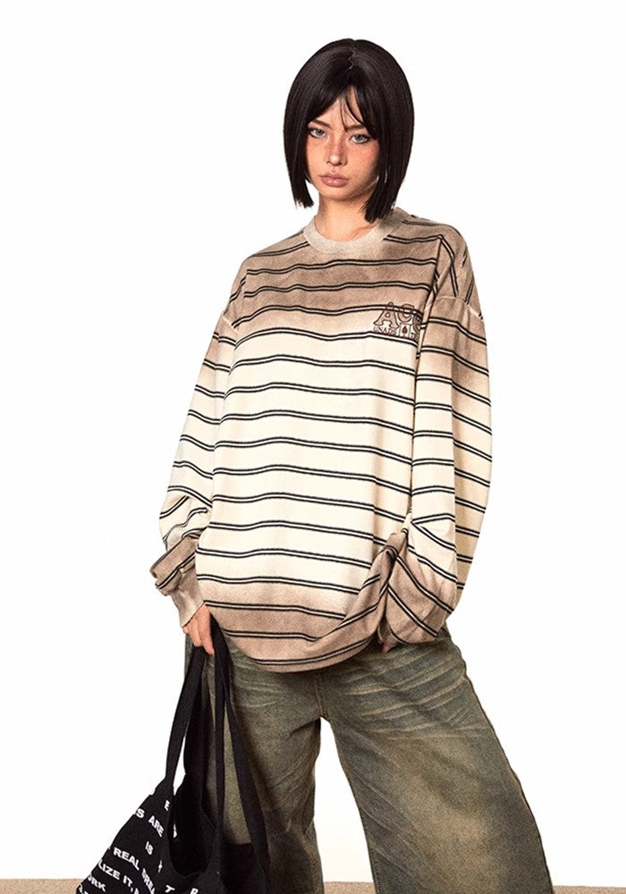 【BLACK BB】Double wash balance color border design long sleeve T-shirt  BK0051