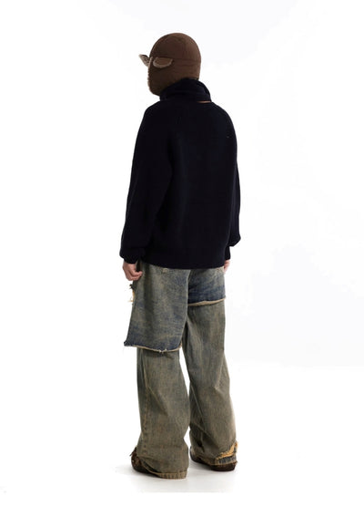 【BTSG】Asymmetrical gimmick layered style damaged denim pants  BS0063