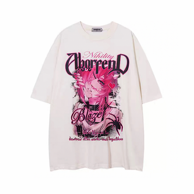 【NIHAOHAO】Crazy pink acid color girl design short sleeve T-shirt  NH0107