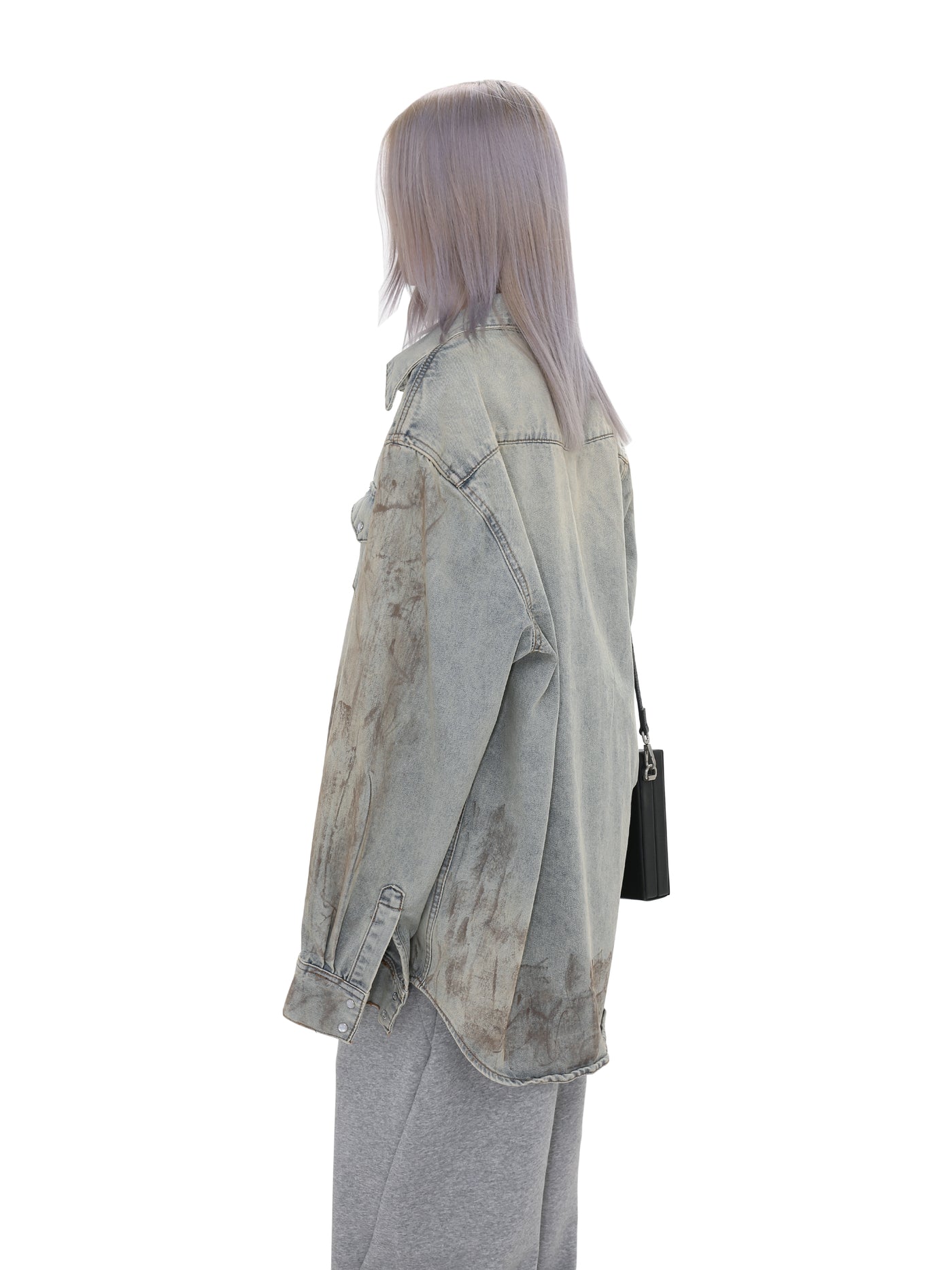 【GIBBYCNA】Claude wash mid-length oversized long-sleeved denim shirt  GC0027