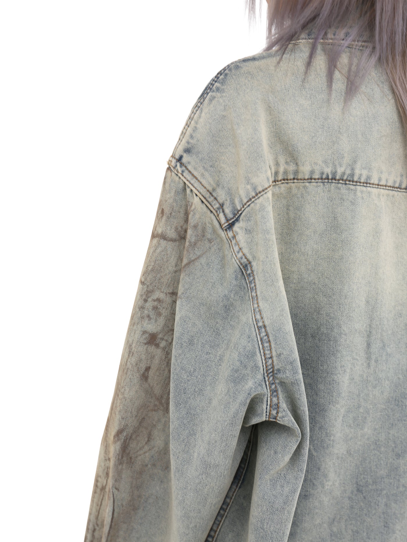 【GIBBYCNA】Claude wash mid-length oversized long-sleeved denim shirt  GC0027