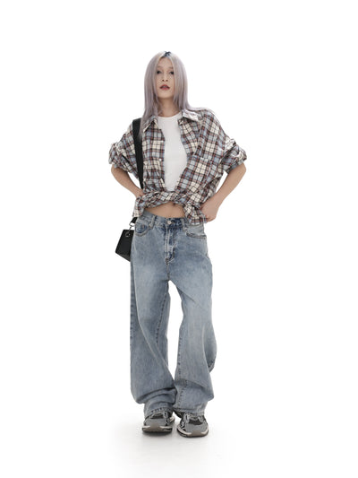 【GIBBYCNA】Grunge over check pattern natural style long sleeve shirt  GC0028