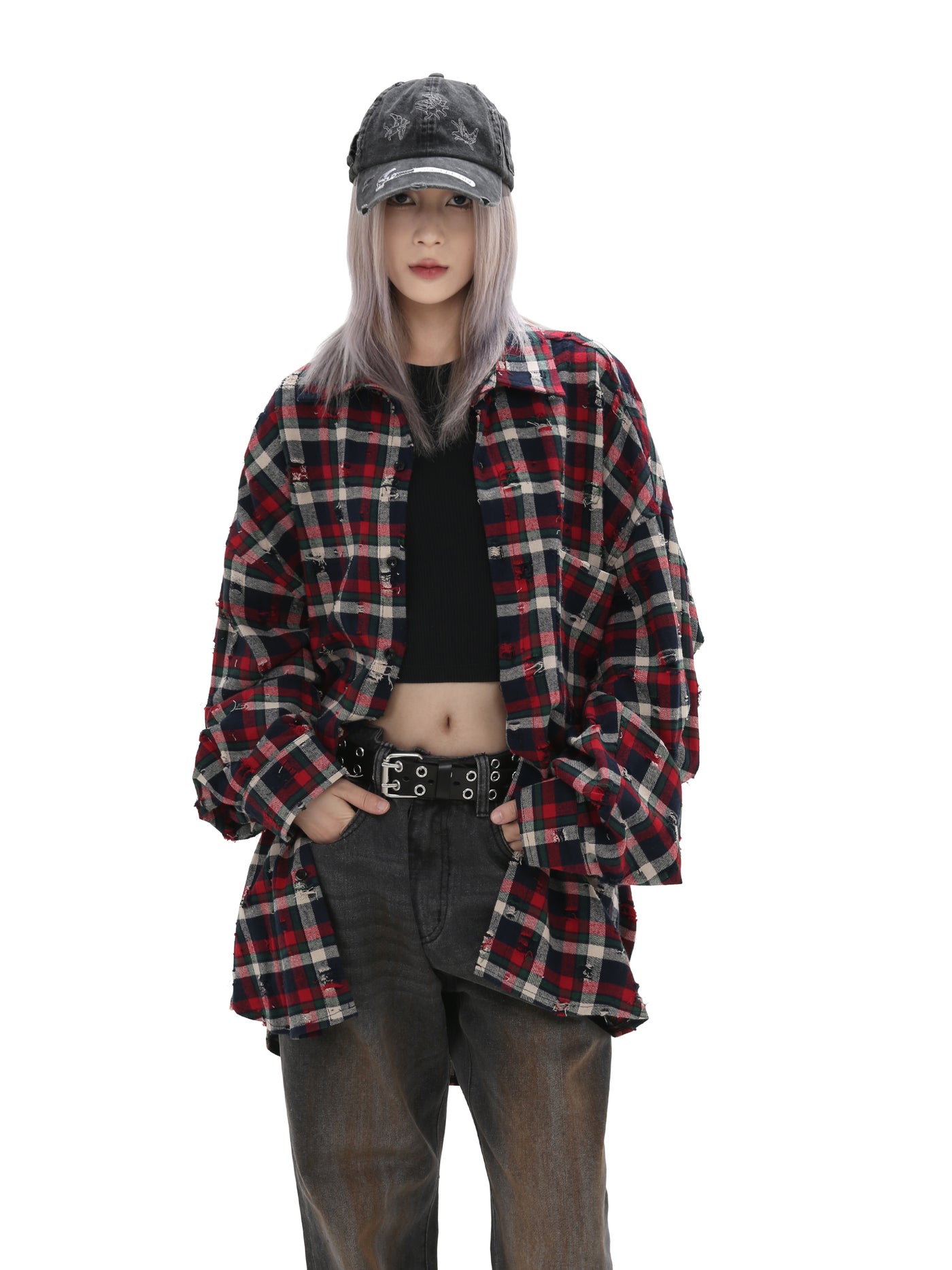 【GIBBYCNA】Grunge over check pattern natural style long sleeve shirt  GC0028