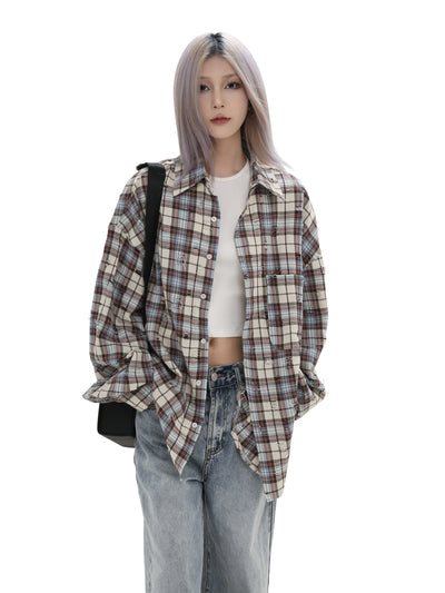 【GIBBYCNA】Grunge over check pattern natural style long sleeve shirt  GC0028