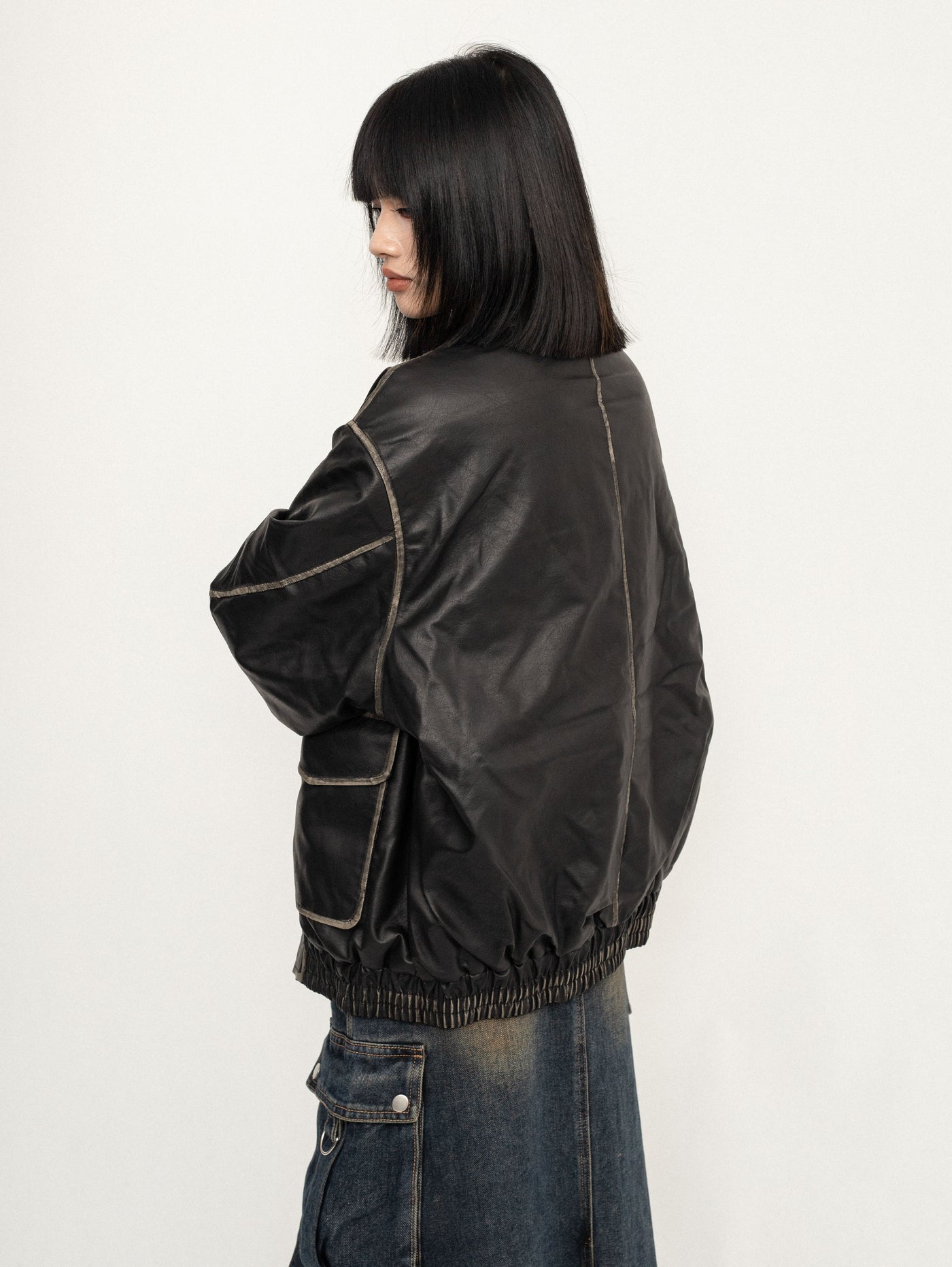 【ZERO STORE】Vintage line design wide over dull leather jacket  ZS0069