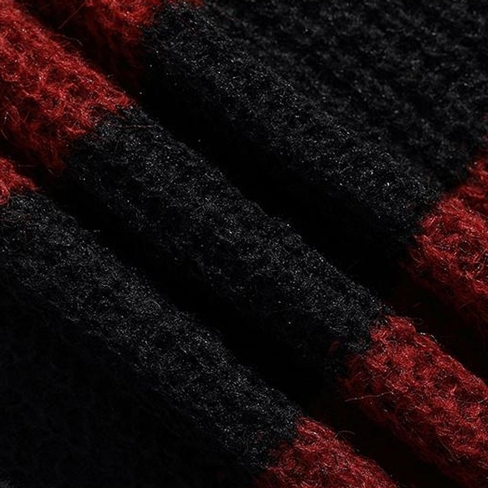 【BMOB】Basic border design red and black damaged knit  BM0008