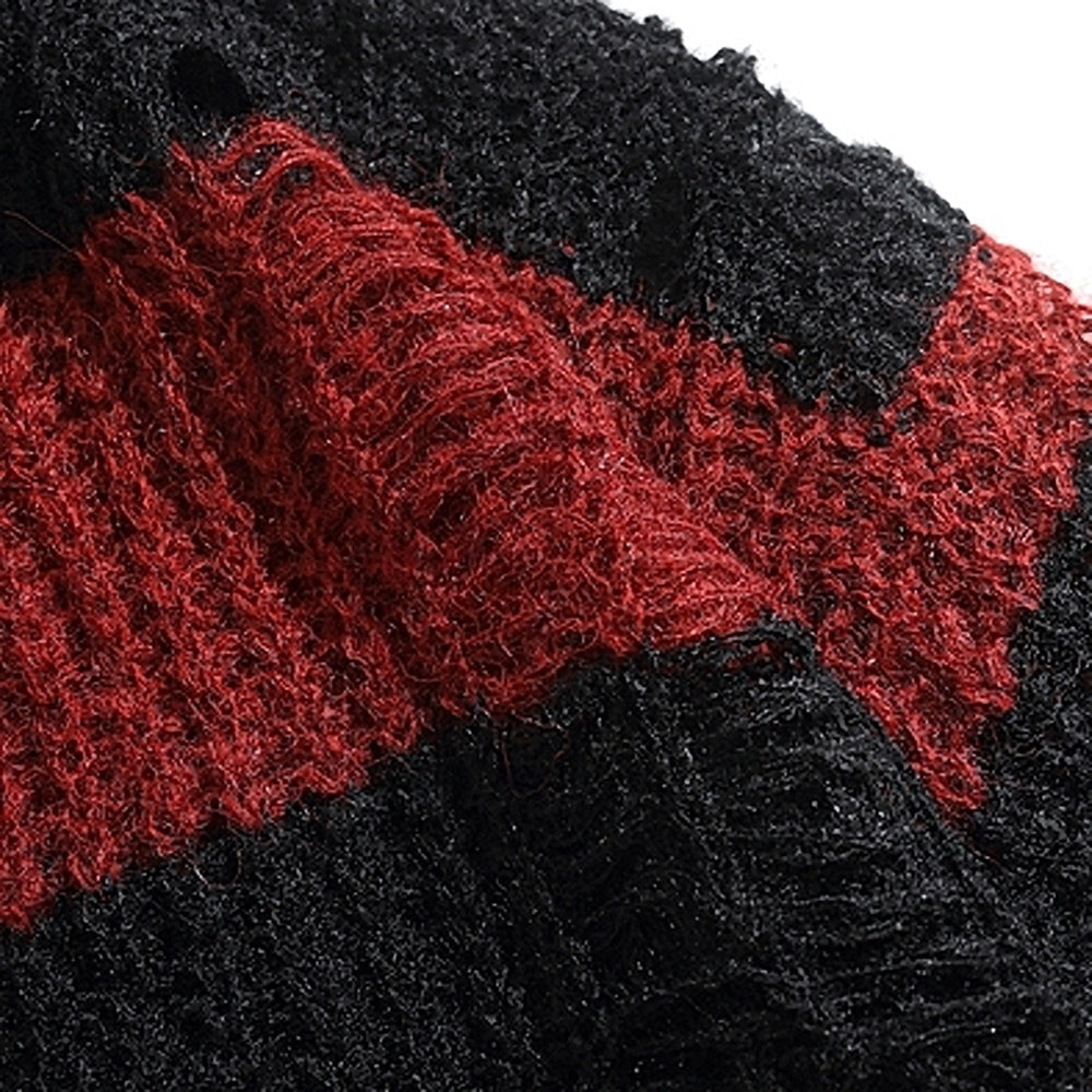 【BMOB】Basic border design red and black damaged knit  BM0008