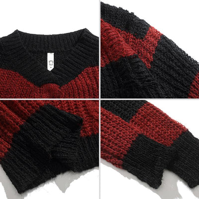 【BMOB】Basic border design red and black damaged knit  BM0008