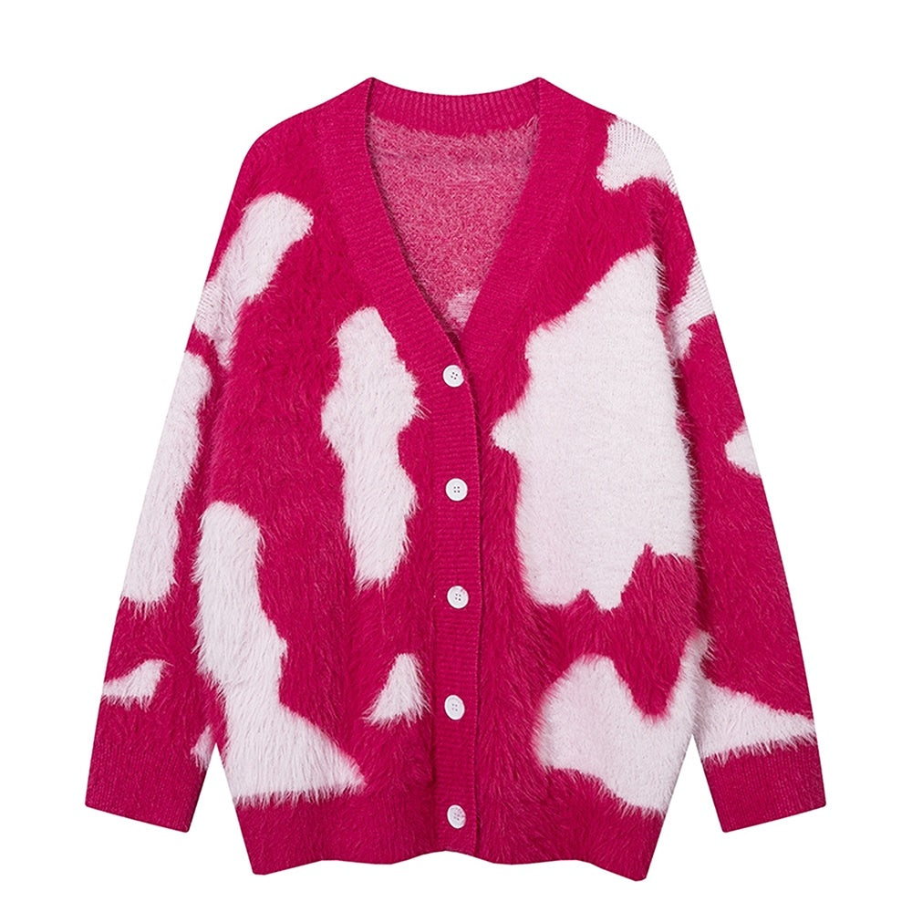 【k787】Vivid design color-balanced cow print style cardigan  KL0005