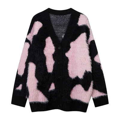 【k787】Vivid design color-balanced cow print style cardigan  KL0005