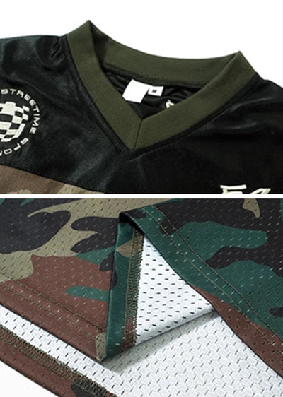 【H GANG X】Front number initial camouflage bicolor design long sleeve T-shirt  HX0078