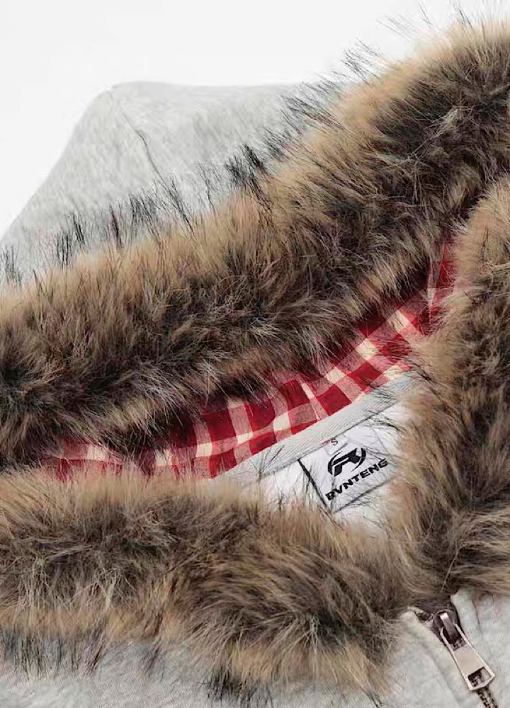 【Take off】Checkered lining fur hoodie Y2K jacket hoodie  TO0029