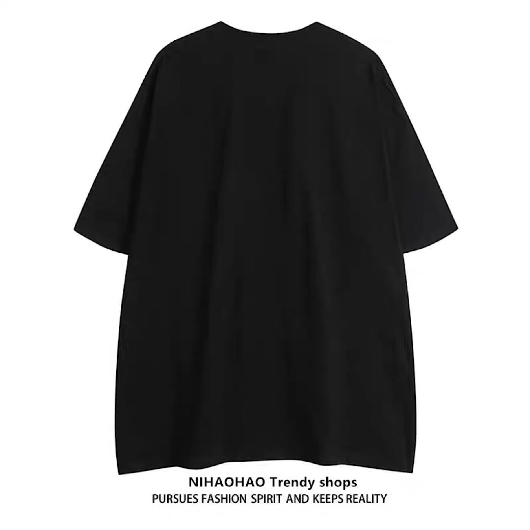 [NIHAOHAO] Double initial design simple color short sleeve T-shirt NH0105