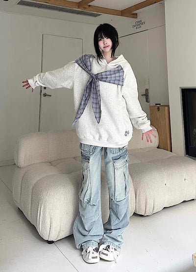 【Take off】Double pocket design washed wide over denim cargo pants  TO0031