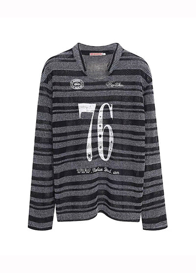 【Take off】Front initial number border black design knit sweater  TO0032