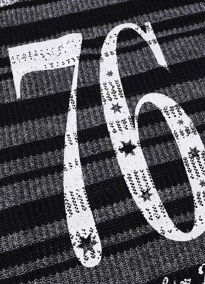 【Take off】Front initial number border black design knit sweater  TO0032