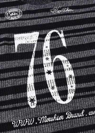 【Take off】Front initial number border black design knit sweater  TO0032