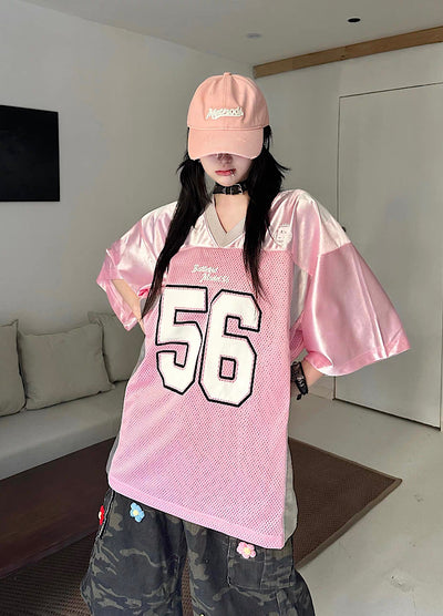 【Take off】Pop color oversized front number sporty short sleeve T-shirt  TO0033