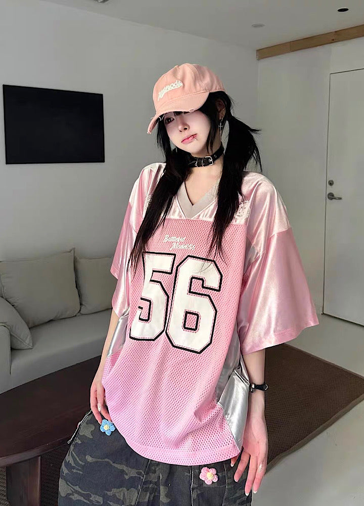 【Take off】Pop color oversized front number sporty short sleeve T-shirt  TO0033