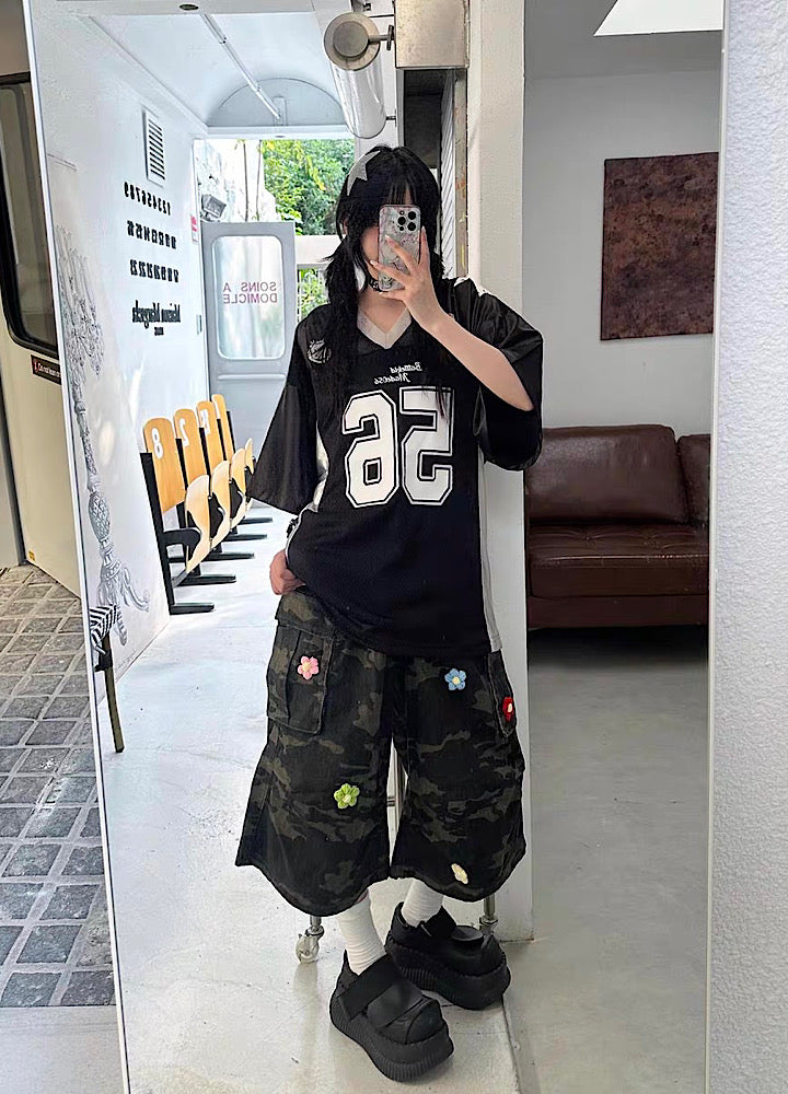 【Take off】Pop color oversized front number sporty short sleeve T-shirt  TO0033