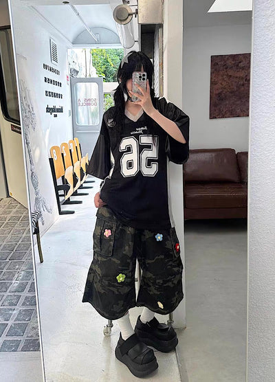 【Take off】Pop color oversized front number sporty short sleeve T-shirt  TO0033