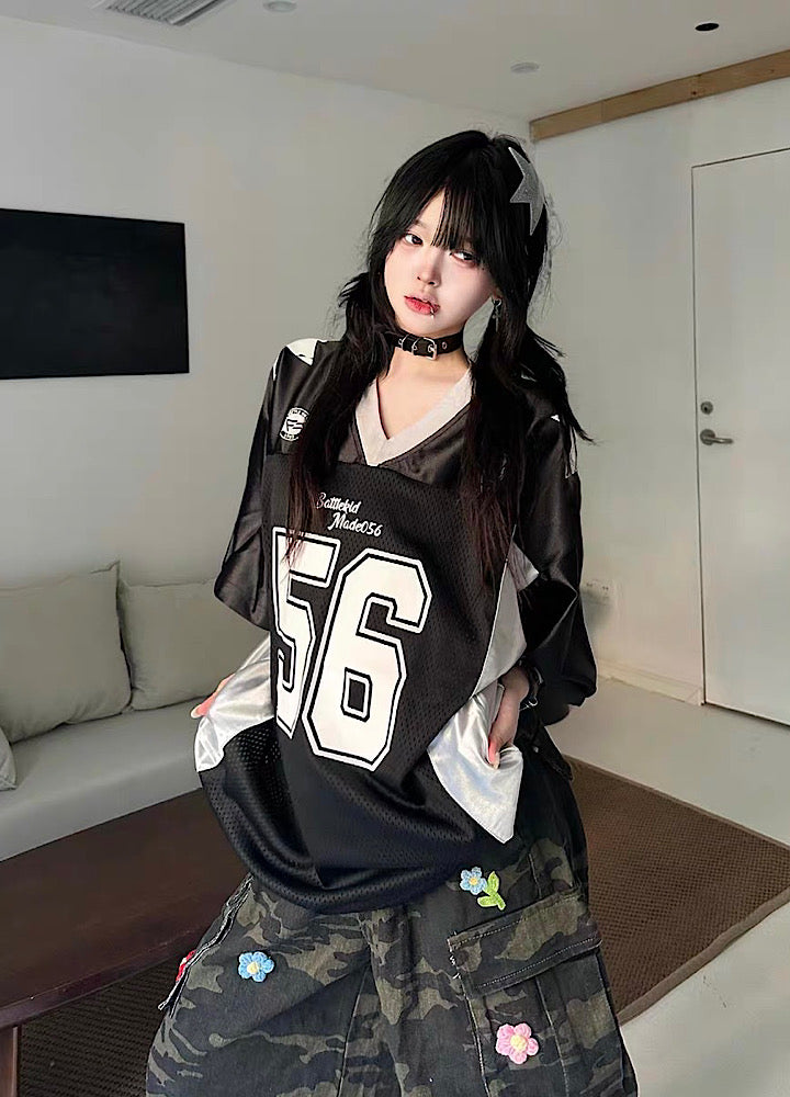 【Take off】Pop color oversized front number sporty short sleeve T-shirt  TO0033