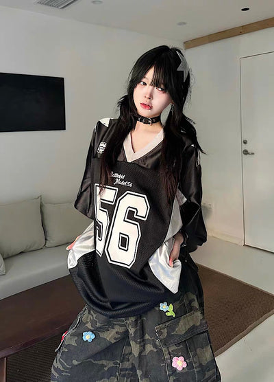 【Take off】Pop color oversized front number sporty short sleeve T-shirt  TO0033